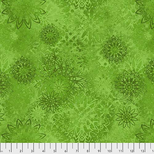 Light in the Forest - Floral medallions, green apple by Sue Penn