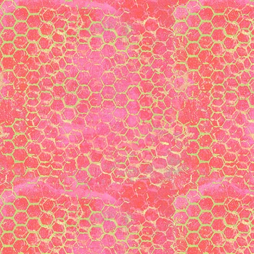 Butterfly Fields - Honeycomb - Pink - green honeycomb on bright pink