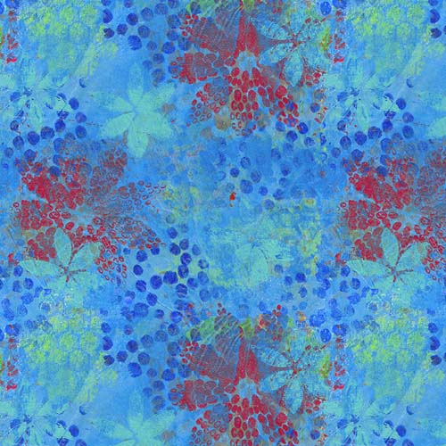 Butterfly Fields - Flowery - Blue - red & aqua floral on blue
