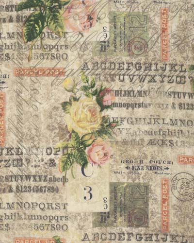 Foundations - Rose Parcel - Multi - roses, alphabet mail collage by Tim Holtz