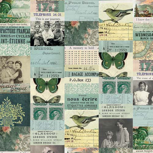 Tim Holtz Palette Teal - Collage - teal photos, tickets, butterflies, etc