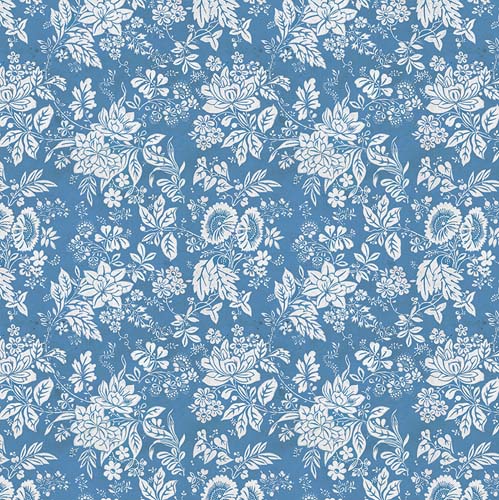 Tim Holtz Palette Blue - Tapestry -  white floral on blue