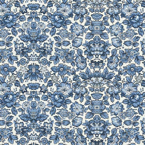 Tim Holtz Palette Indigo - Wallpaper - indigo blue floral on cream