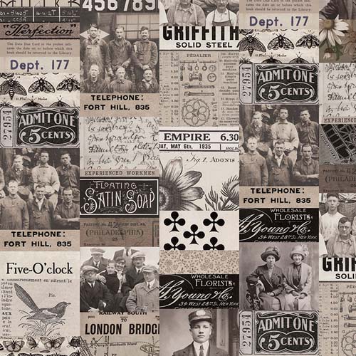 Tim Holtz Palette Charcoal - Collage -dk taupe collage of photos, fabric, etc.