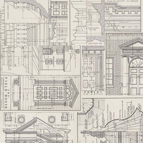Tim Holtz Palette Charcoal - Schematics - Architecture plans on tan