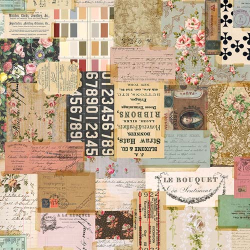 Tim Holtz Palette Multi - Ephemera - multicolored collage - papers, receipts, et