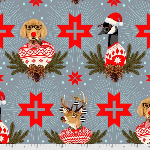 Holiday Homies Flannel - Buck, Buck, Goose - Blue Spruce - animals in sweaters