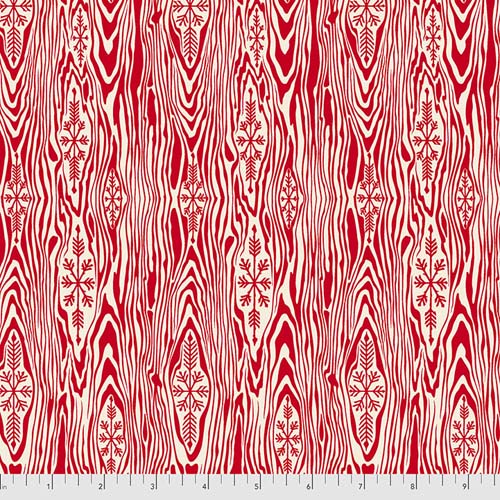 Holiday Homies Flannel - Yule Log - Holly Berry - red wood grain w snowflakes