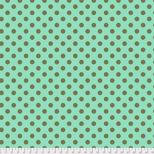 Tula's True Colors - Pom Poms- Agave, olive green dots on mint green by Tula Pi