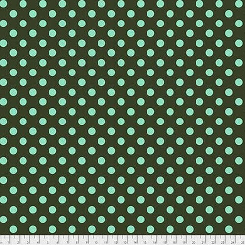 Tula's True Colors - Pom Poms- Fern, Teal dots on forest green  by Tula Pink