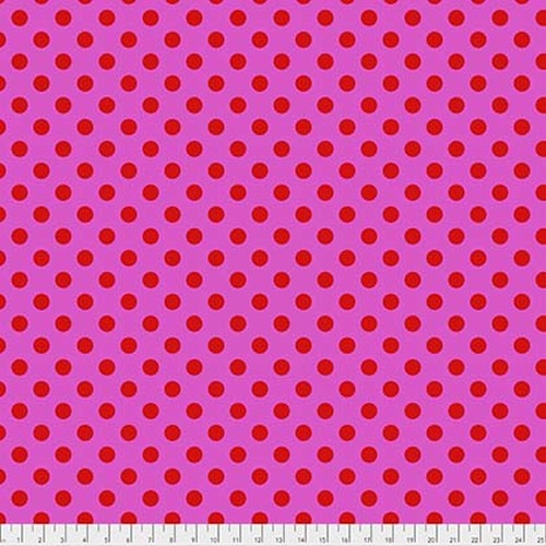 Tula's True Colors - Pom Poms- Peony, Red dots on hot pink  by Tula Pink