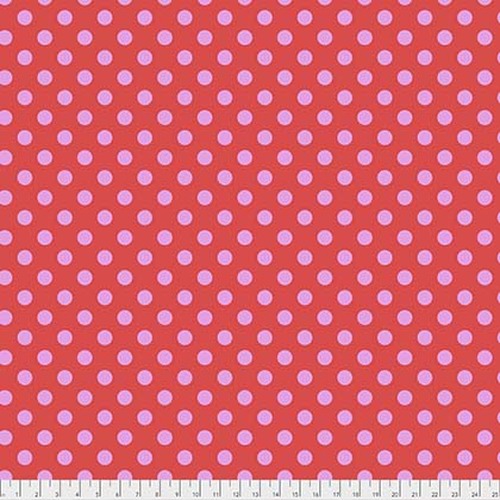 Tula's True Colors - Pom Poms- Poppy, pink dots on red by Tula Pink