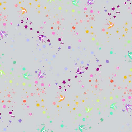 Tula's True Colors - Fairy Dust - Fog - birds & stars on lt. gray - Tula Pink