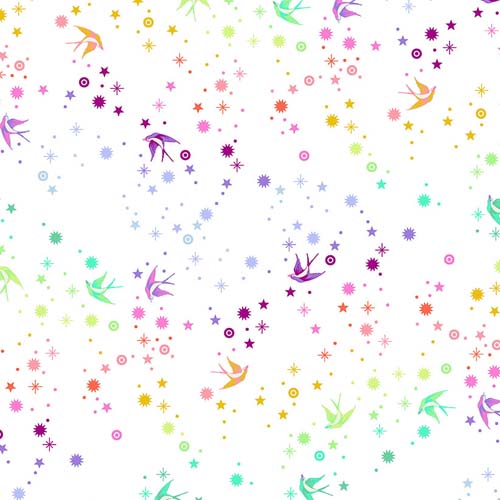 Tula's True Colors - Fairy Dust - White - birds & stars on white - Tula Pink