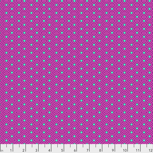 Tula's True Colors, Hexie,Thistle, aqua on fuschia by Tula Pink