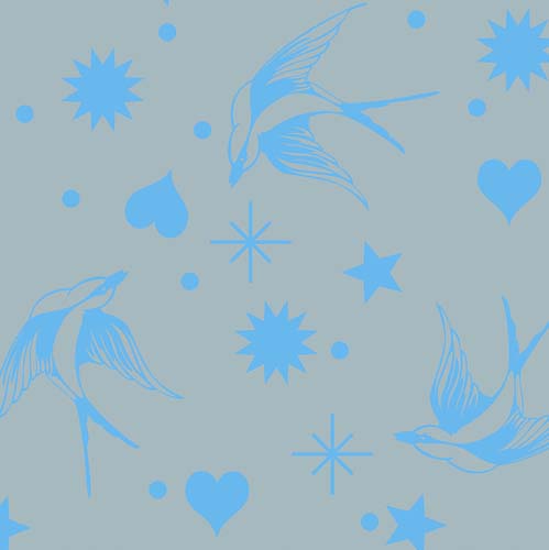 Neon True Colors - Neon Fairy Flakes - Aura - Blue birds& stars - Tula Pink