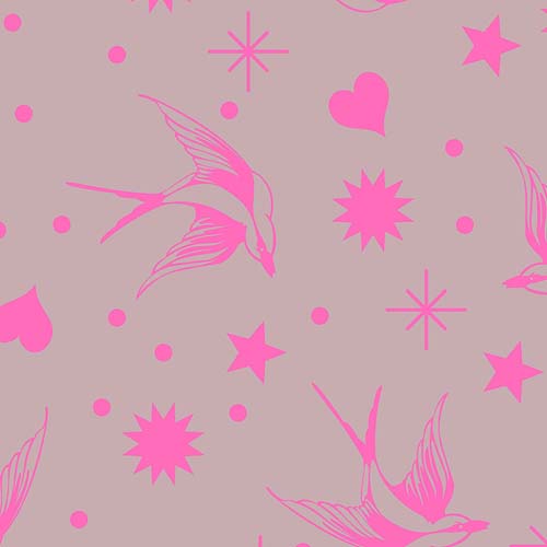 Neon True Colors - Neon Fairy Flakes - Cosmic - Pink birds & Stars - Tula Pink