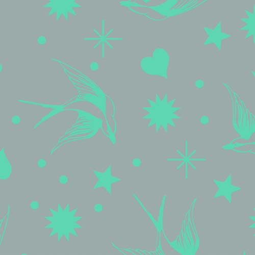 Neon True Colors - Neon Fairy Flakes- Spirit- Turquoise birds & Stars-Tula Pink