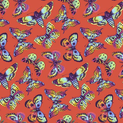 Daydreamer - Butterfly Kisses- Papaya - Tossed butterflies on darl orange