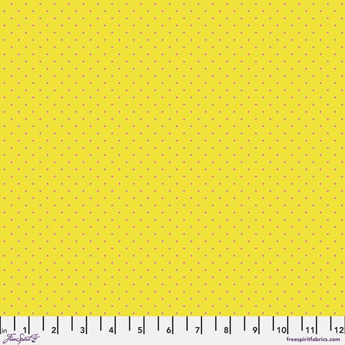 Tiny Dots - Flare by Tula Pink - Pink dots on bright yellow