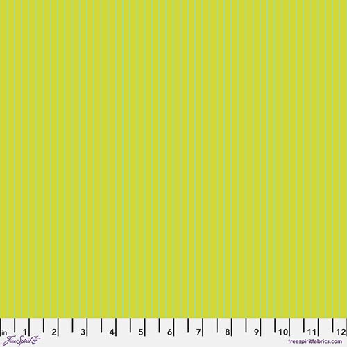 Tiny Stripes - Moonglow by Tula Pink - aqua stripes on yellow green