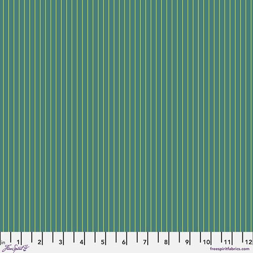 Tiny Stripes - Songbird by Tula Pink - yellow green stripes on teal