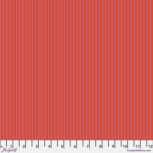 Tiny Stripes - Wildfire by Tula Pink - Lavender stripes on red orange