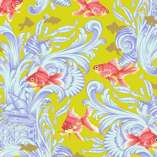 Besties - Treading Water - Clover- Metallic- goldfish in aqua seaweed- Tula Pink