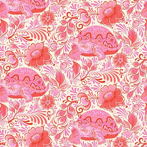 Besties - No Rush - Blossom - Pink turtles in floral design - Tula Pink