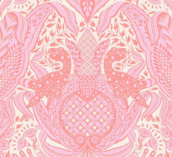 Roar! - Gift Rapt - Blush - Pink & coral damask w/ raptors - Tula Pink