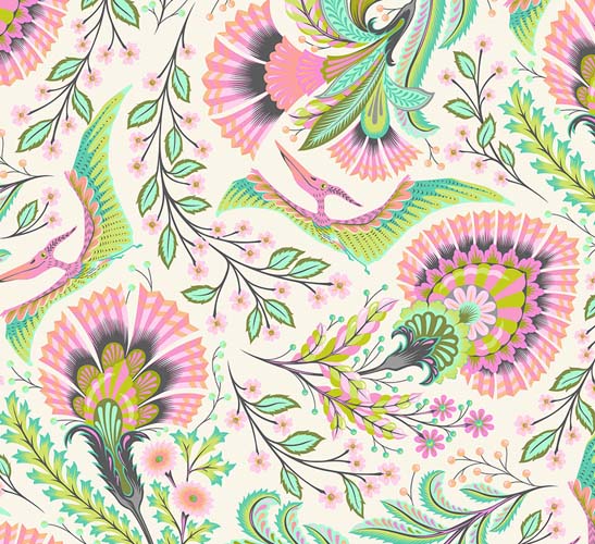 Roar! - Wing It - Blush - Pink & green Pteradactyls on white - Tula Pink