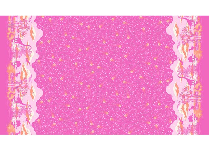 Roar! - Meteor Showers - Border Stripe - Blush - bright pink w/dinos - Tula Pink