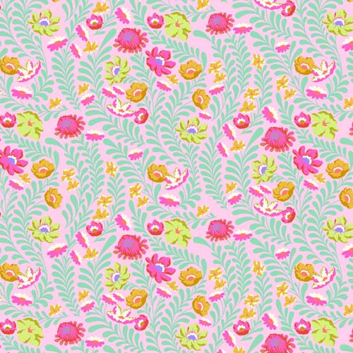 Untamed - Flowerfield - Lunar - Pink flowers & aqua ferns on pink - Tula Pink