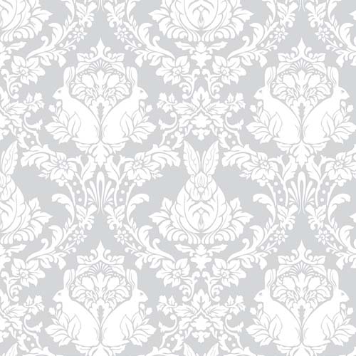 Tula's True Colors - GhostBunny - Whisper- white damask on gray - Tula Pink