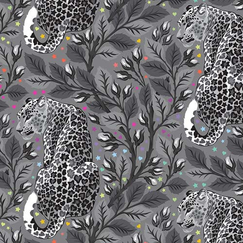 Graywork - Birthmark - Shadow- jaguars w/stars& hearts on dark gray - Tula Pink