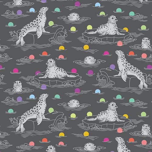Graywork - Seal the Deal - Carbon - gray seals on dk gray - Tula Pink