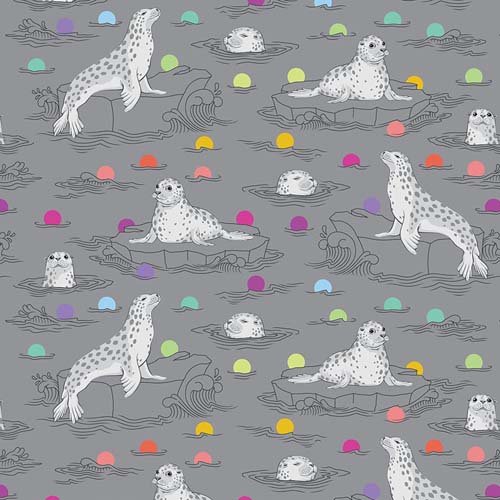 Graywork - Seal the Deal - Shadow - lt gray seals on gray - Tula Pink