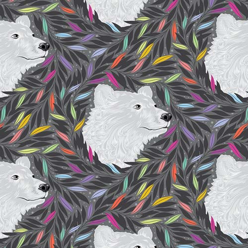 Graywork - Just Bearly - Carbon - lt gray bears on black - Tula Pink
