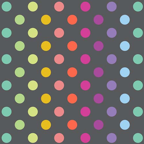 Tula's True Colors - Disco Poms - Carbon - colorful dots on dk gray - Tula Pink