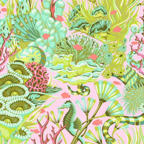 Floral Reef - Reef What You Sew - Coralline - coral reef on pink