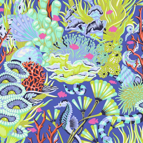 Floral Reef - Reef What You Sew - Marine - Coral reef  on dk blue - Tula Pink