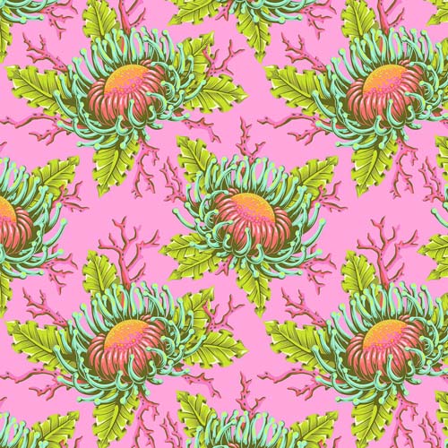 Floral Reef - Friends & Anemones- Coralline- lg floral on bright pink- Tula Pink