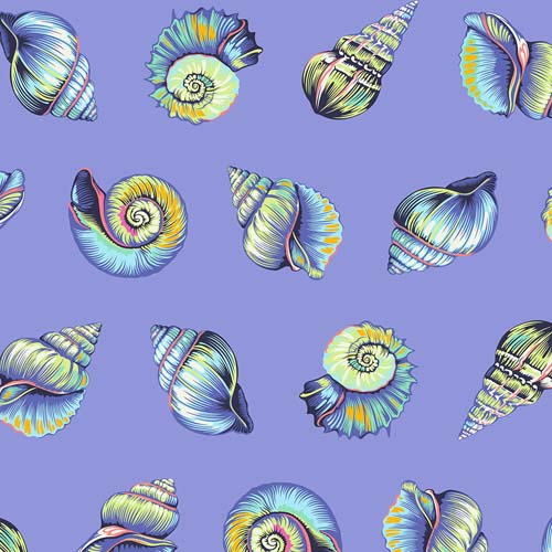 Floral Reef - Lil Shelly - Marine - blue & green shells on blue - Tula Pink