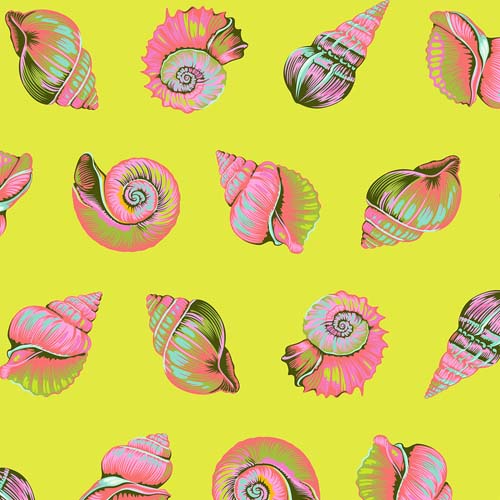 Floral Reef - Lil Shelly - Seagrass - pink shells on yellow green - Tula Pink