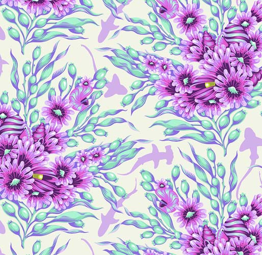 Floral Reef - Shadow Sharks -Ultraviolet-purple& aqua floral w/sharks-Tula Pink