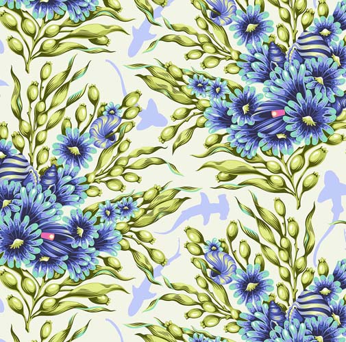 Floral Reef - Shadow Sharks -Marine - Blue & green floral w/sharks-Tula Pink