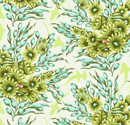 Floral Reef - Shadow Sharks -Seagrass- green & aqua floral w/sharks- Tula Pink