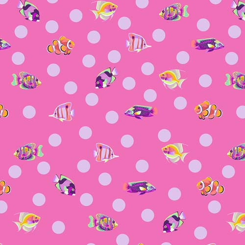 Floral Reef - School Crossing- Delphine- fish and dots on bright pink-Tula Pink