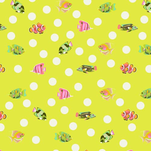 Floral Reef - School Crossing- Seagrass - fish & dots on yellow green-Tula Pink