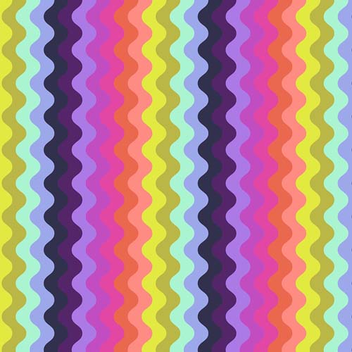 Floral Reef - Wave Rider - Deep Dive - 1/2" rainbow wavy stripes - Tula Pink